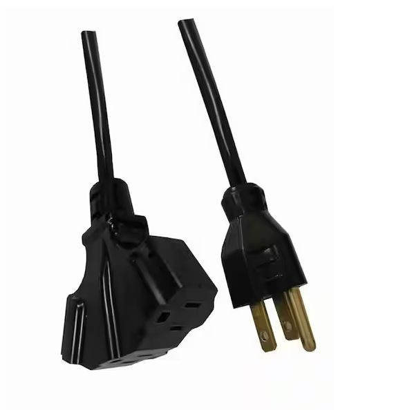 Photo 1 of  16/3 Light Duty Indoor/Outdoor Extension Cord with Multiple Outlet Triple Tap End, Black