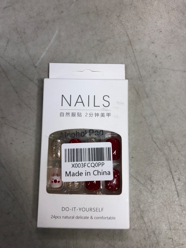 Photo 2 of 24 Pcs Christmas Press on Nails Short Square Fake Nails Cute Christmas Elk Design Glue on Nails Full Cover Square Christmas Acrylic False Nails