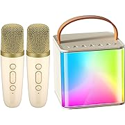 Photo 1 of BONAOK Mini Karaoke Machine with 2 Wireless Microphones, Karaoke Machine for Kids Adults, Portable Bluetooth Speaker with LED Lights