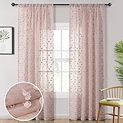 Photo 1 of 2Pack MYSKY HOME Pom Pom Pink Sheer Curtains for Bedroom Light Filtering Semi-Sheer Curtains for Nursery Girls Kids Room Rod Pocket Boho Voile Window Draperies