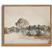 Photo 1 of  Framed Vintage Neutral Wall Art Prints, Antique Rustic Muted Landscape Canvas Painting