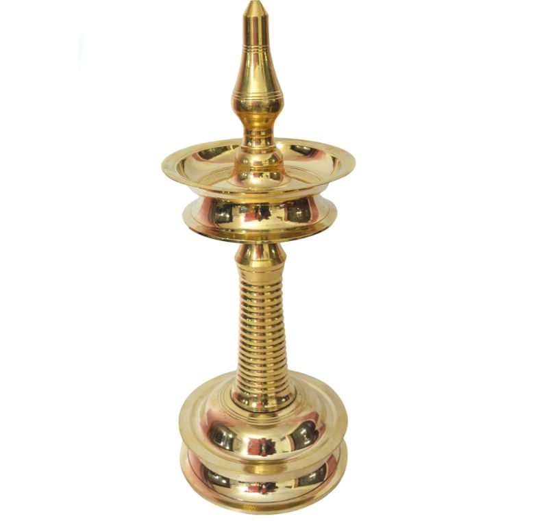 Photo 1 of 2pieces  TANGERINE Brass Nilavilakku || Diya || Oil Lamp its Kerala(South India) Traditional Brass Diya - Height 14 inches