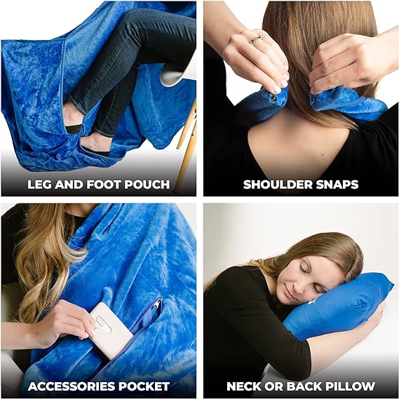 Photo 1 of Zero Grid Premium Lightweight Wearable Super Soft Travel Blanket, Cozy Footpockets and Zipper Pouch (Royal Blue)