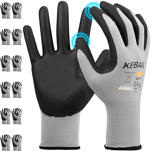 Photo 1 of Kebada W3 Work Gloves for Men and Women, Touchscreen Nylon Working Gloves, 11 Pairs Nitrile Coated Protective Gloves for Gardening, Mechanic, Warehousing, Delivery 