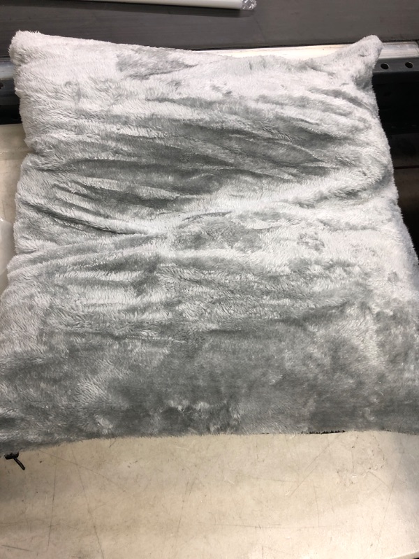 Photo 2 of 20 X 20 Inch Fabric Accent Pillow with Fur Like Texture, Gray