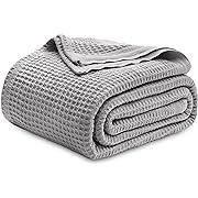 Photo 1 of Bedsure 100% Cotton Blankets Queen Size for Bed - Waffle Weave Blankets for All Seasons, Cozy and Soft Woven Blankets, Lightweight Fall Blankets, Grey, 90x90 Inches