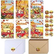 Photo 1 of 120 Sets Bulk Thanksgiving Cards with Envelopes Stickers Assortment 6 Designs Watercolor Vintage Truck Pumpkins Greeting Cards Blank Holiday Harvest