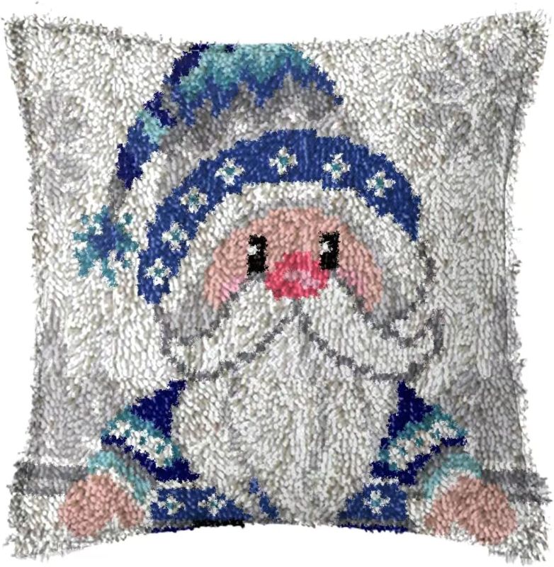 Photo 2 of Ylkgogo Latch Hook Kits For Adults Kids DIY Throw Pillow Cover Printed Santa Canvas Needlework Crafts Home Sofa Decoration 17" X 17"

