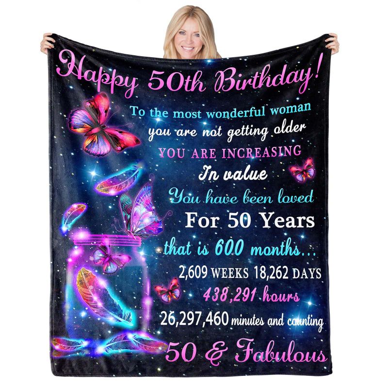 Photo 1 of 50th Birthday Gifts for Women Blanket, 50th Birthday Gifts, 50th Birthday Gift Ideas, for 50 Year Old Woman Turning 50, 50th Birthday Decorations Butterfly Dream Throw Blanket 60"x50"