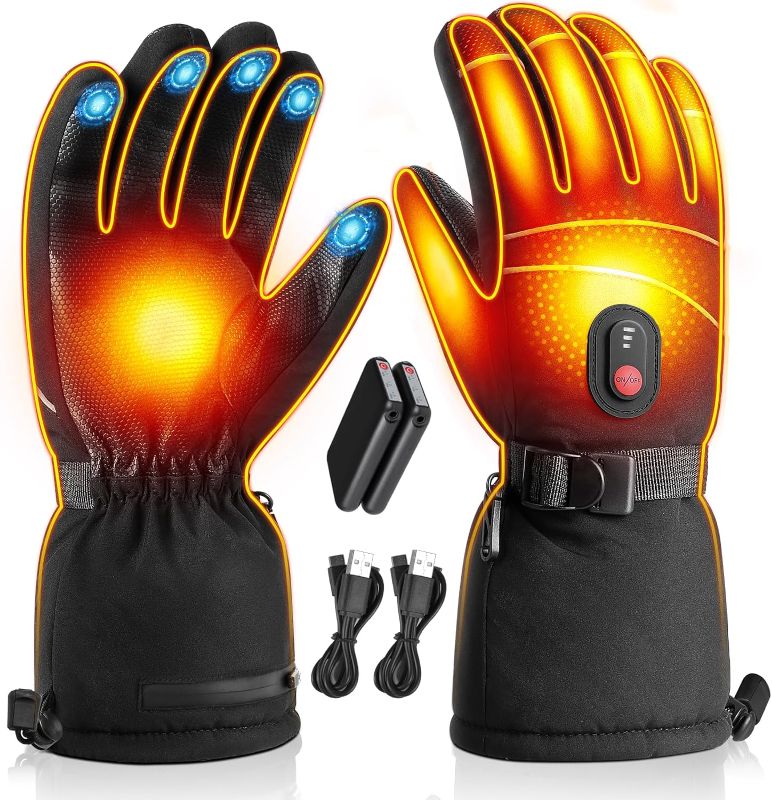 Photo 1 of COGLESYAS Heated Gloves for Men Women, Rechargeable 5000mAh Battery Powered Ski Gloves, Waterproof Touchscreen Electric Heated Winter Hand Warmer Gloves for Cycling Skiing Motorcycling Hunting
