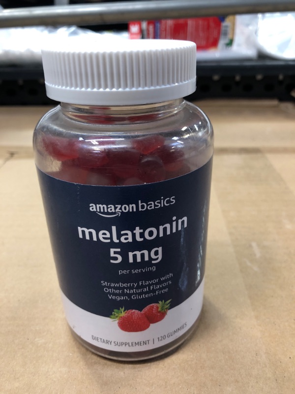 Photo 2 of Amazon Basics Melatonin 5mg, 120 Gummies (2 per Serving), Strawberry (Previously Solimo) 60.0 Servings (Pack of 1)