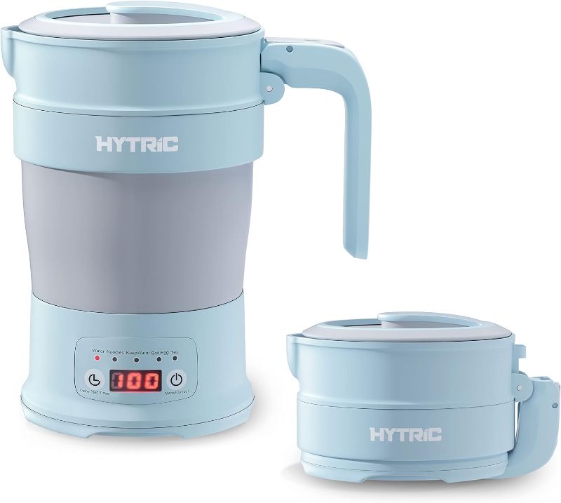 Photo 1 of 1pc--HYTRIC Travel Electric Kettle, 700ML Foldable Small Kettle BPA-Free, Portable Kettle with Multifunctional Panel, Collapsible Hot Water Kettle with Keep Warm & Delay Start, 110V Blue
