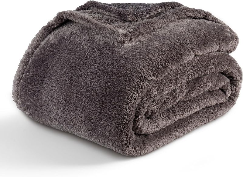 Photo 1 of Berkshire Blanket Classic Extra-Fluffy™ Plush Blanket,Twin Size Bed Blanket,Soft Fuzzy Fluffy Long Hair Blanket for Couch Sofa Bed,Shadow Grey,60x92 Inches
