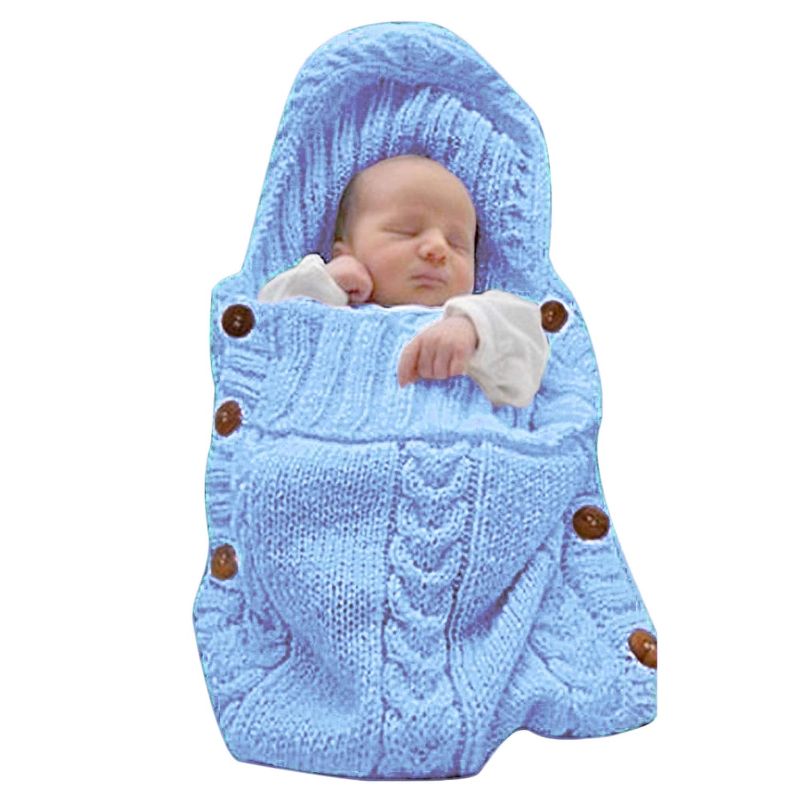 Photo 1 of XMWEALTHY Newborn Baby Wrap Swaddle Blanket Knit Sleeping Bag Receiving Blankets Stroller Wrap for Baby(Light Blue) (0-6 Month)
