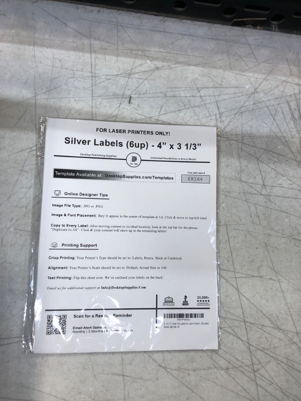 Photo 2 of 4" x 3 1/3" Silver Foil Labels for Laser Printers - 60 Labels
