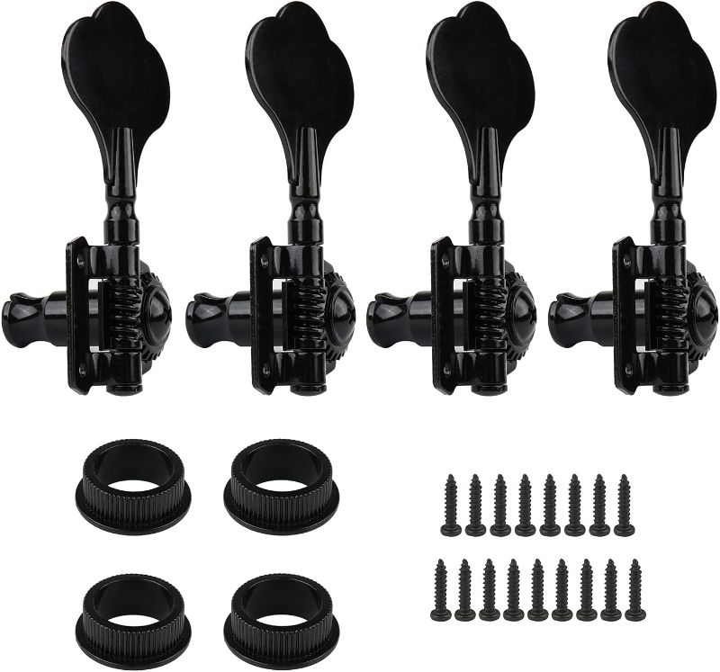 Photo 1 of 4R Bass Guitar Tuning Pegs Bass Vintage Opened Machine Heads Black
