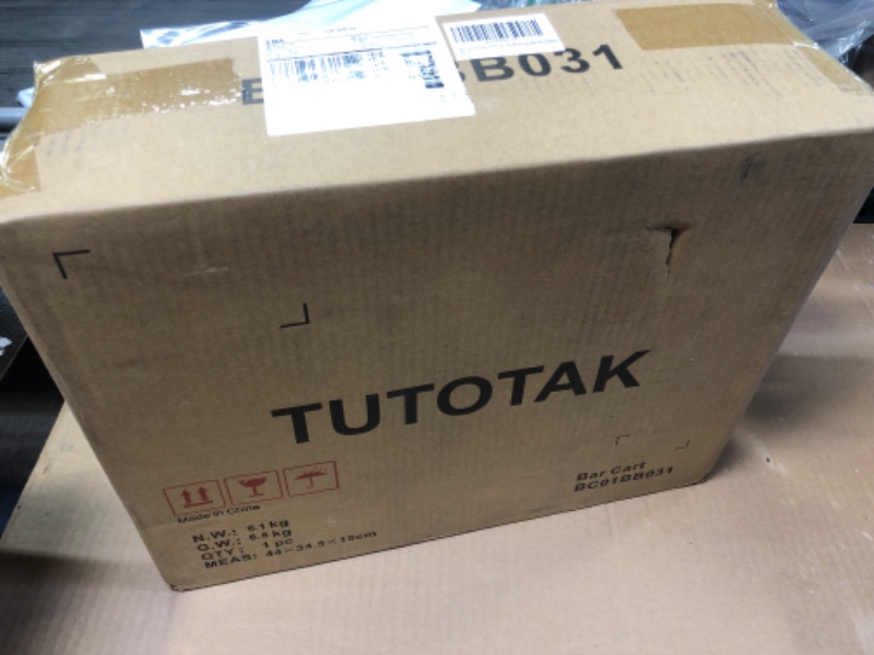 Photo 1 of TUTOTAK Bar Cart, Serving Cart for Home, Microwave Cart, Drink Cart, Mobile Kitchen Shelf with Wine Rack and Glass Holder, Rolling Beverage Cart, Gold BC01BB031