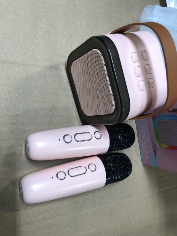 Photo 2 of Mini Karaoke Machine for Kids, Portable Bluetooth Speaker with 2 Wireless Microphones, Gifts Toys for Girls 4, 5, 6, 7, 8, 9, 10 +Year Old Birthday Family Home Party(Pinkcolor)