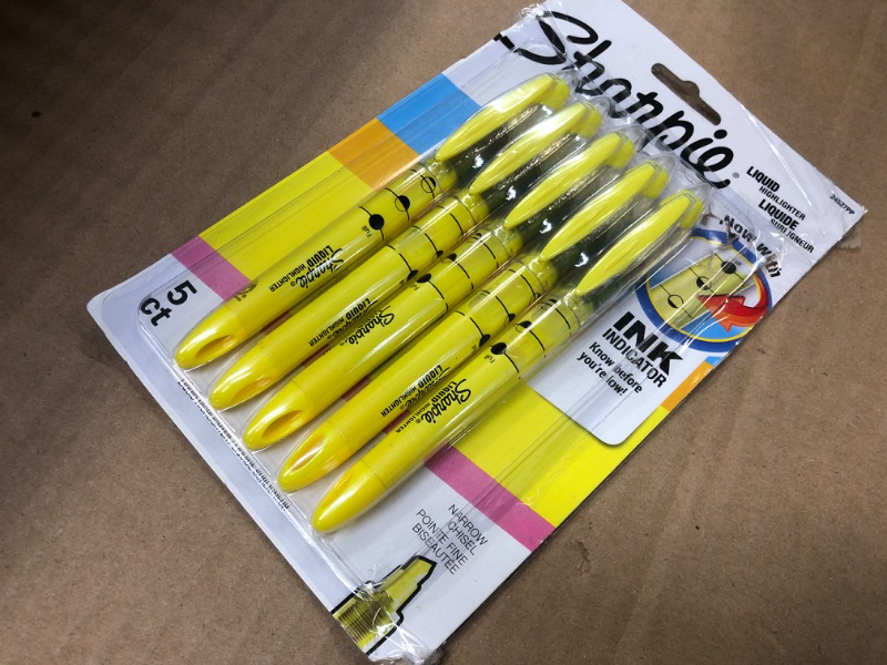 Photo 1 of Sharpie Pen-Style Highlighter, Yellow, 5-Pcs