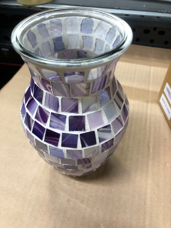 Photo 2 of 8in--Ling's Moment Purple Glass Vase with Mosaic Glass Patch, Mosaic Flower Vase for Halloween Decor&Wedding Table Decorations -8 Inch Tall