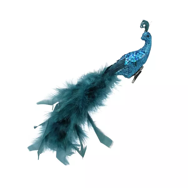 Photo 1 of 2pc--Northlight 11" Peacock with Feather Tail Clip On Christmas Ornament - Teal Blue
