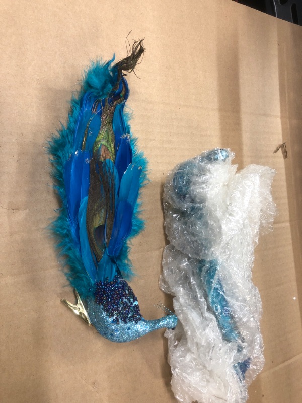 Photo 2 of 2pc--Northlight 11" Peacock with Feather Tail Clip On Christmas Ornament - Teal Blue
