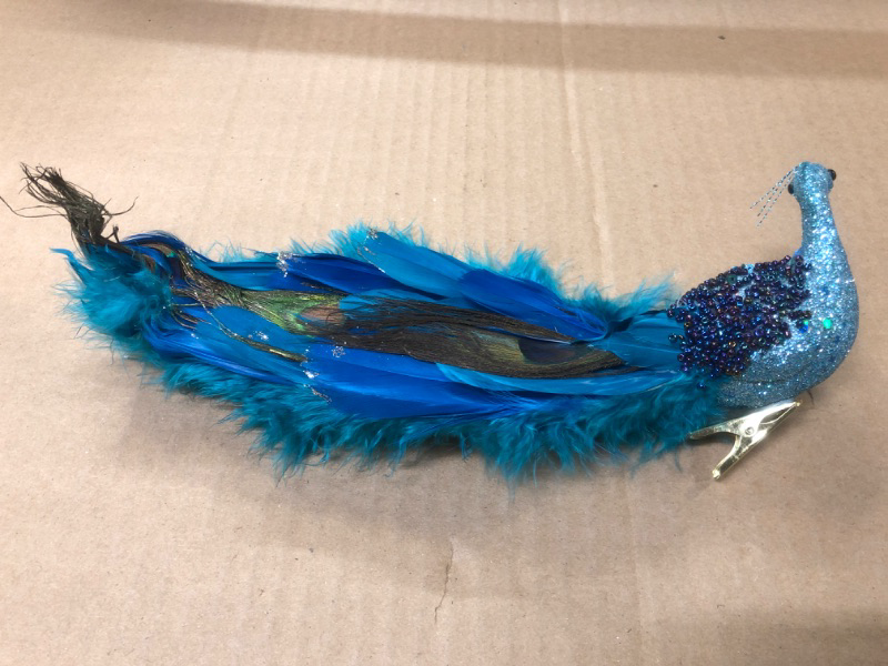 Photo 3 of 2pc--Northlight 11" Peacock with Feather Tail Clip On Christmas Ornament - Teal Blue
