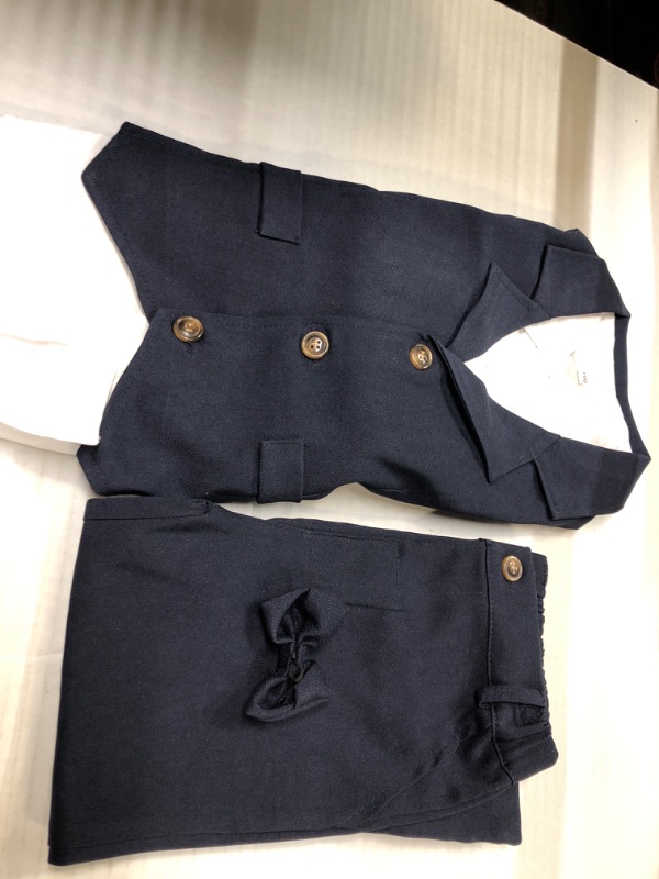 Photo 2 of 24M-Kimocat Baby Boys Gentleman Bowtie Formal Outfit Suits Tuxedo Vest Wedding Party Suit 24 Months Navy Blue