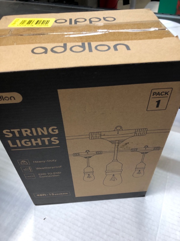 Photo 2 of addlon 48 FT Outdoor String Lights Commercial Grade Weatherproof Strand, 18 Edison Vintage Bulbs(3 Spare), 15 Hanging Sockets, ETL Listed Heavy-Duty Decorative Christmas Lights for Patio Garden 48FT Black