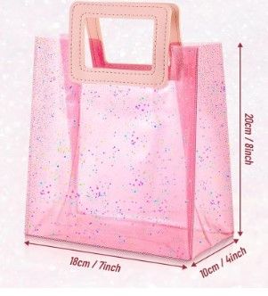 Photo 1 of  Clear Gift Bags with Handles Transparent Glitter Tote Bag 7 x 4 x 8 Inch Reusable PVC  