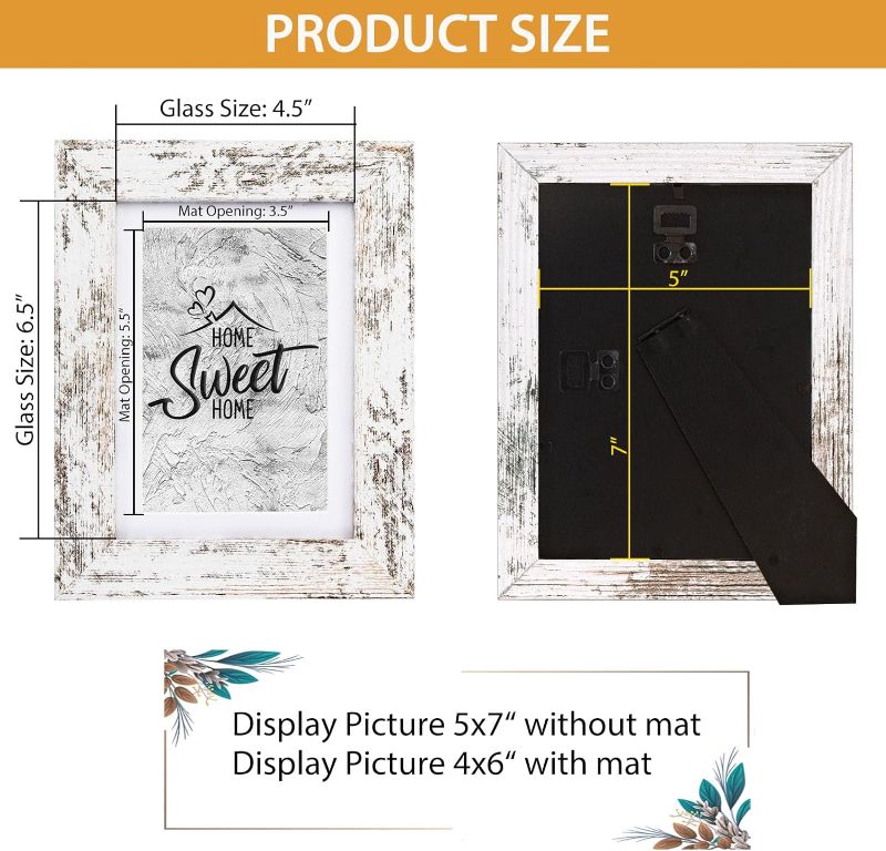 Photo 1 of Califortree Rustic White Picture Frame - Display 4x6 Photos with Mat or 5x7 Without - HD Glass, Horizontal and Vertical for Wall and Tabletop - Set of 2

