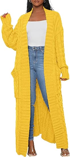 Photo 1 of  Long Sweaters for Women Cardigan Open Front Cable Knit Long Sleeve Duster Chunky Casual Cardigans Coat With Pockets