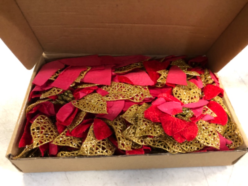 Photo 2 of 15 Pieces 8.7” Poinsettia Artificial Christmas Flowers Decorations Large Size - 8.7 Inches Xmas Tree Ornaments Red Glitter Gold with Clips