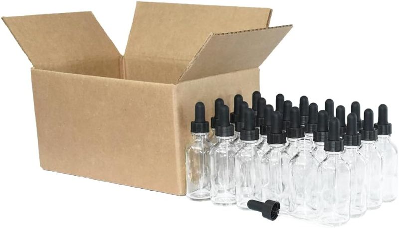 Photo 1 of 
GBO GLASSBOTTLEOUTLET.COM (36Pack) 2 oz. Clear Boston Round with Black Glass Dropper