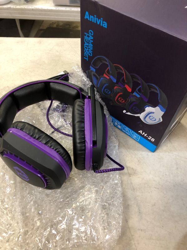 Photo 2 of Anivia Computer Over Ear Headphones Wired with Mic Stereo Gaming Headset Noise Isolating Headsets with Volume Control, Bass Surround, Soft Memory Earmuffs for Multi-Platform -AH28plus Black Purple Black, Purple