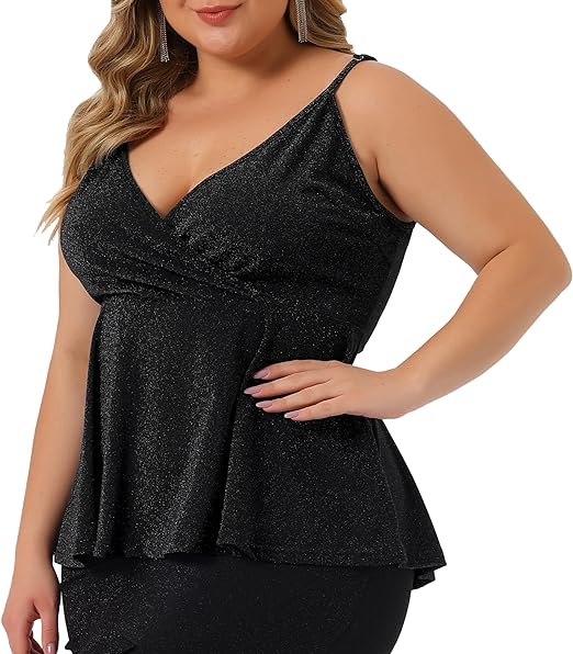 Photo 1 of Agnes Orinda Plus Size Camisole for Women V Neck Wrap Peplum Sleeveless Ruffle Hem Cami Tank Tops