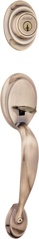 Photo 1 of 
Kwikset Dakota Front Door Lock Handle and Deadbolt Set, Entry Handleset Exterior with Interior Door Knob, Antique Brass, Pick Resistant SmartKey Rekey Deadbolt SecurityKwikset Dakota Front Door Lock Handle and Deadbolt…