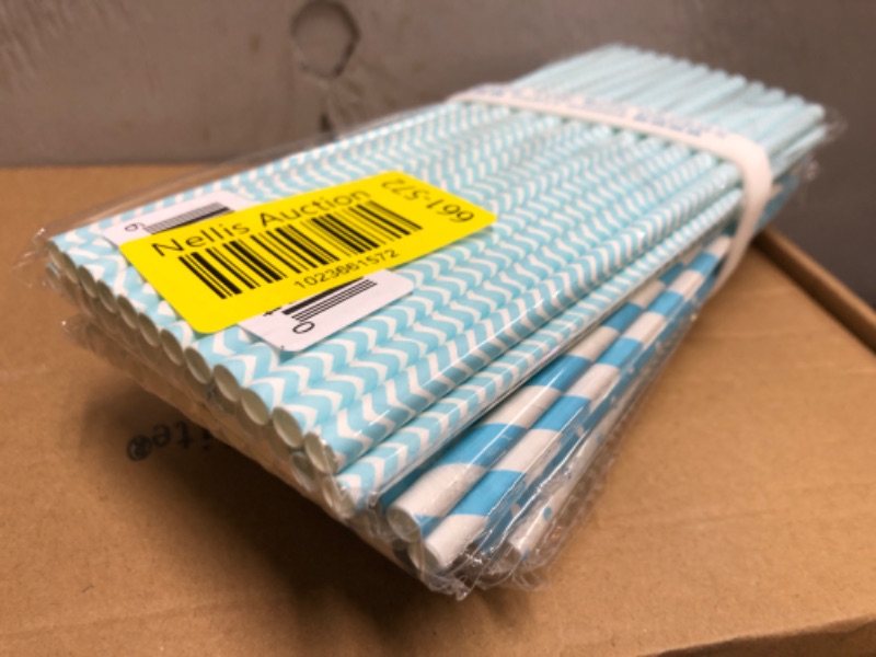 Photo 2 of 100 Light Blue Stripe, Chevron and Polka Dot Paper Straws