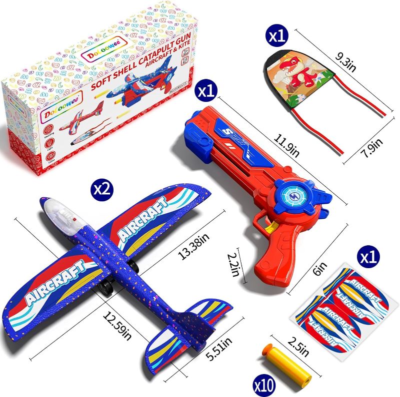 Photo 1 of Doloowee 3 in 1 Airplane Launcher Toys, 12.6 Inch LED Foam Glider Airplane Catapult, 2 Flight Modes, Outdoor Sports Flying Toys Shooting Games (Red)
