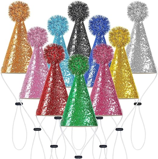 Photo 1 of 30 Pcs Glitter Cone Party Hats Mini Colorful Reusable Birthday Hats for Kids Birthday Party Supplies Decoration for Dog Pets(5.5 x 3 inch)
