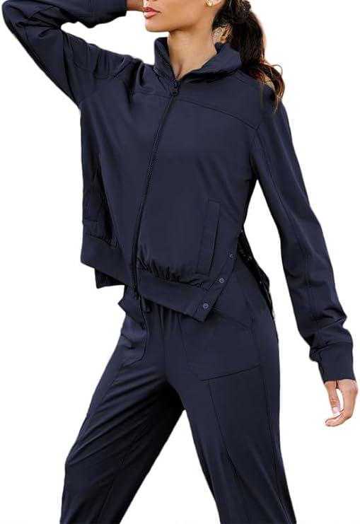 Photo 1 of XL----Dokotoo Womens Anorak Jacket Lightweight Snap Buttons Zip Up Hoodies Waist Drawstring Windproof Outwear With Pockets