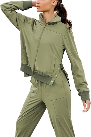 Photo 1 of 2XL---Dokotoo Womens Anorak Jacket Lightweight Snap Buttons Zip Up Hoodies Waist Drawstring Windproof Outwear with Pockets
