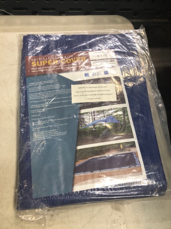 Photo 2 of 8x10' Large Waterproof Tarp Thick Poly Tarpaulin Ideal for Canopy Tents, Boats, RV or Pool Covers - Multipurpose Protective Tarps with Grommets for Indoor and Outdoor Use