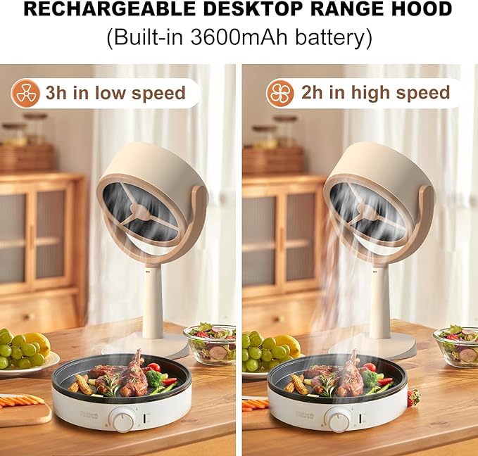 Photo 1 of FUNTAPHANTA Rechargeable Desktop Range Hood with 2 Speed Exhaust Fan, Low Noise Portable Cooker Hood, Kitchen Exhaust Fan for BBQ, Hot Pot