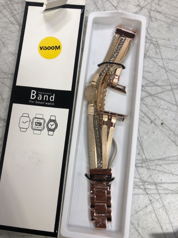 Photo 2 of VISOOM Beaded Boho Bracelet Compatible for Apple Watch Band 40mm/38mm/41mm Series 9 8 7 SE Series 6/5/4 Women Leather Fashion Cute Handmade Multilayer Wrap Watch Strap for iWatch Bands 3/2/1 Replacement Khaki 38mm/40mm/41mm