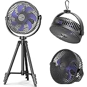 Photo 1 of 8" Portable Camping Fan, 10000mAh Rechargeable Tripod Fan with Tent Hook, 4 Speeds, 360° Rotation Battery Operated Fan for Outdoor Camping Tent Hurricane