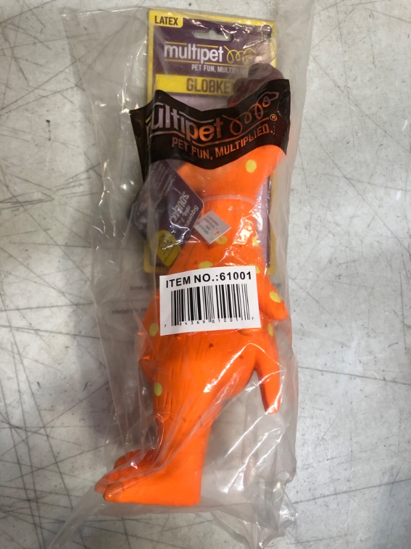 Photo 1 of  11.5-Inch Latex Polka Dot Globken Chicken Dog Toy -Orange