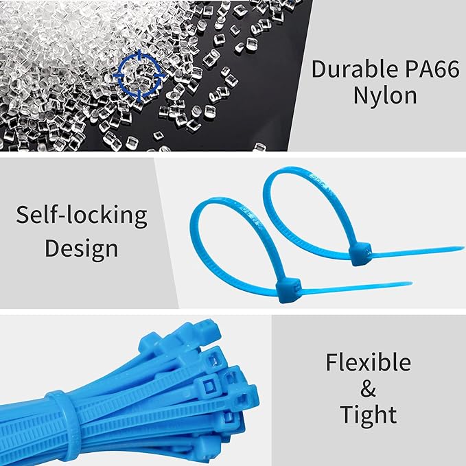 Photo 1 of 200 PCS Cable Zip Ties Blue 4 Inch x 0.1 Inch Width Self Locking Nylon Tie Wraps