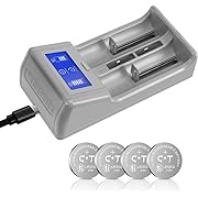 Photo 1 of 4 Pack Rechargeable 2032 Batteries with CT-ENERGY Smart Multi-fuction Battery Charger for Rechargeable Batteries of Lithium/Ni-Mh/Ni-Cd 2032 2450 AA AAA(Gray)