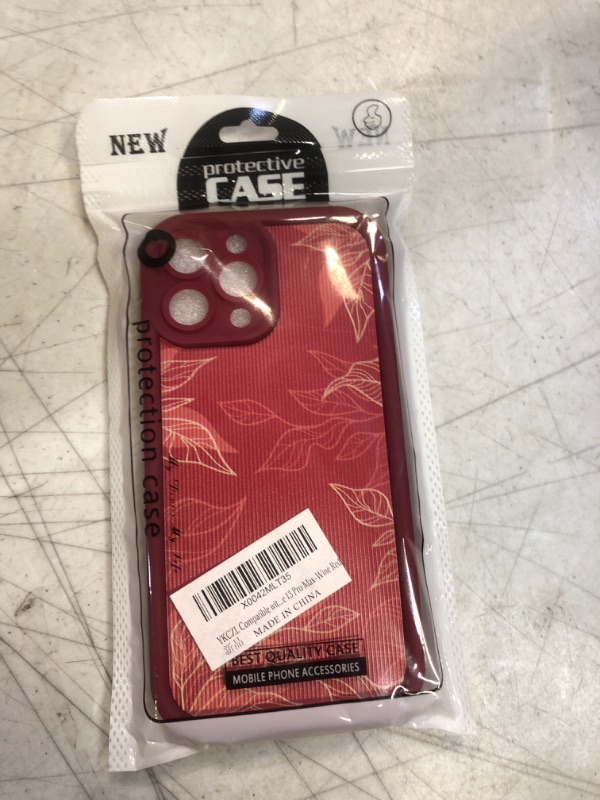 Photo 1 of YKCZL Compatible with iPhone 13 Pro Max Phone Case,Cute Leather Golden-Edged Leaves Pattern Soft TPU Full Camera Lens Protective Shock Protection Cover Case for iPhone 13 Pro Max-Wine Red